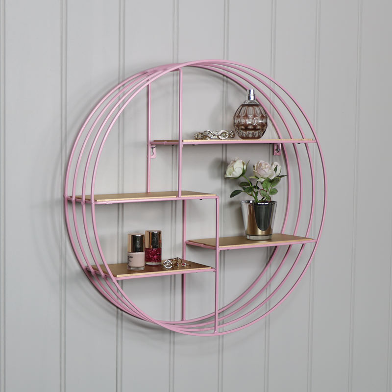 details about round pink metal wire gold wall shelves bedroom living room  display shelf