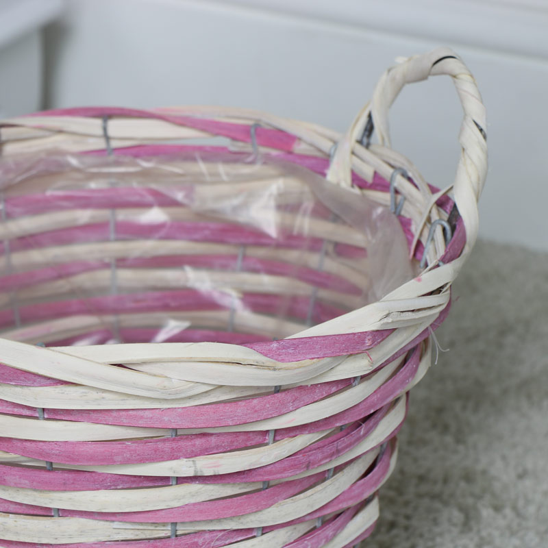 Pink & Natural Wicker Woven Waste Paper Bin