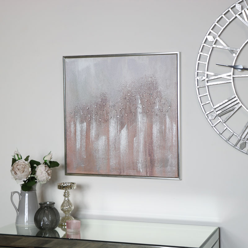 Pink & Silver Crystal Abstract Wall Print Canvas