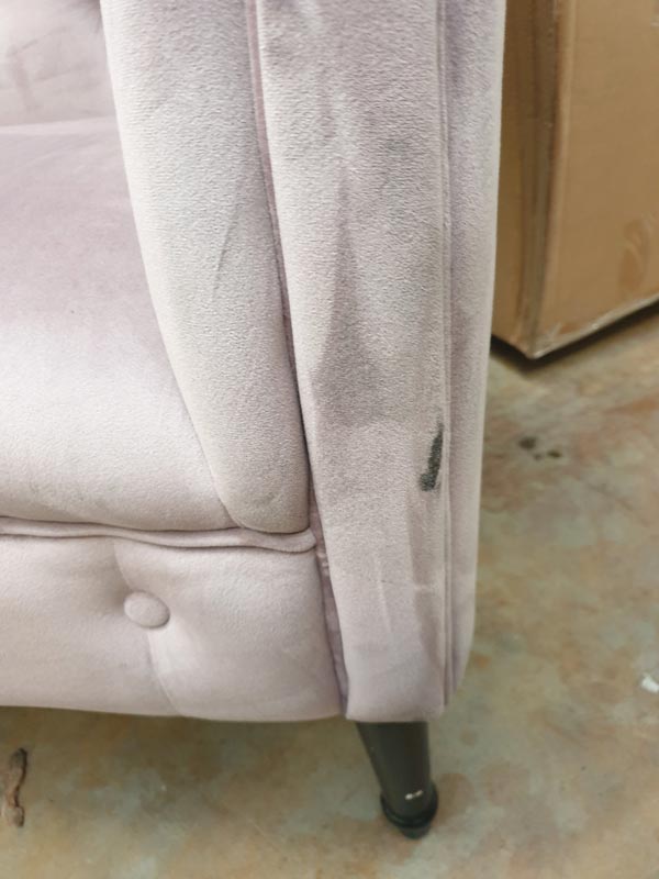 Pink Velvet 2 Seater Sofa **DAMAGED SECONDS ITEM**