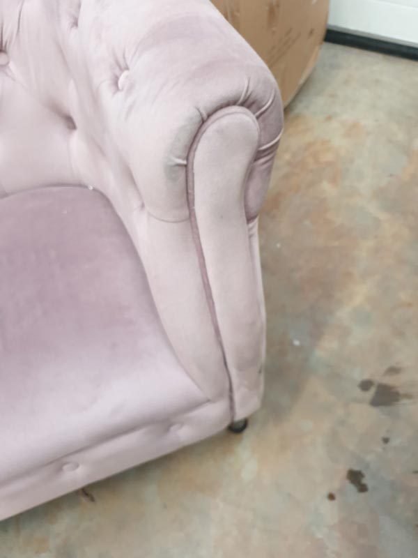 Pink Velvet 2 Seater Sofa **DAMAGED SECONDS ITEM**