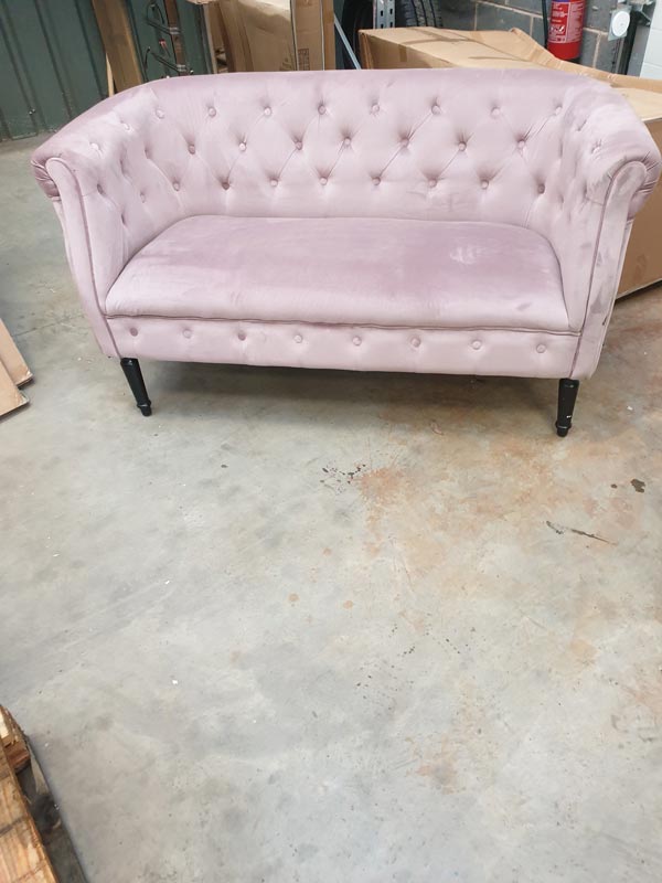 Pink Velvet 2 Seater Sofa **DAMAGED SECONDS ITEM**