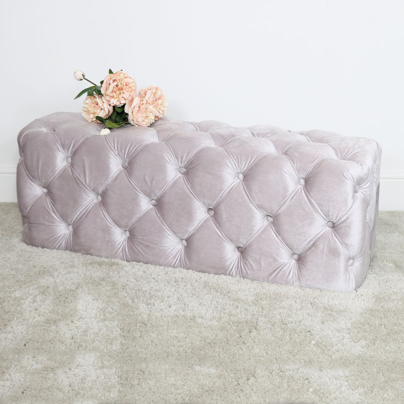 Pink Velvet Buttoned Bench