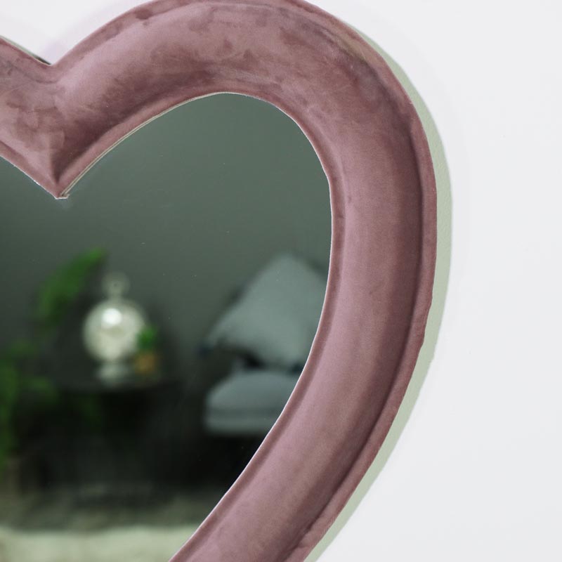 Pink Velvet Framed Heart Wall Mirror