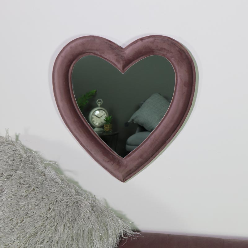 Pink Velvet Framed Heart Wall Mirror