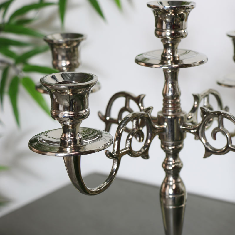 Polished Silver 5 Arm Candelabra