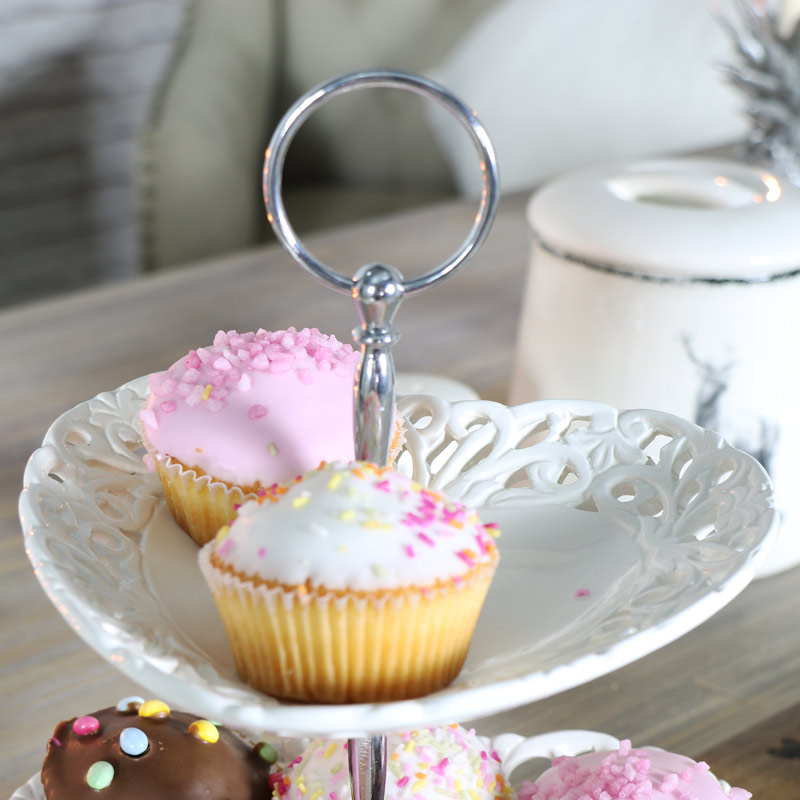 Pretty 2 Tier Cream Heart Cake Stand