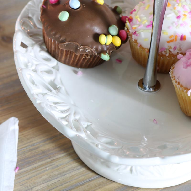 Pretty 2 Tier Cream Heart Cake Stand