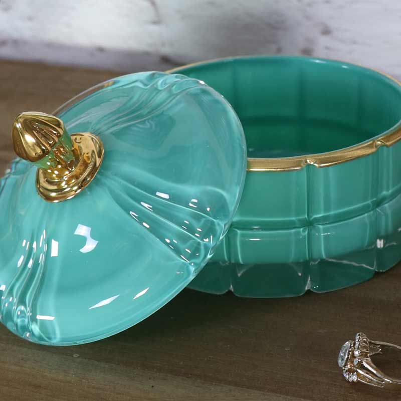 Pretty Glass Turquoise Trinket Box