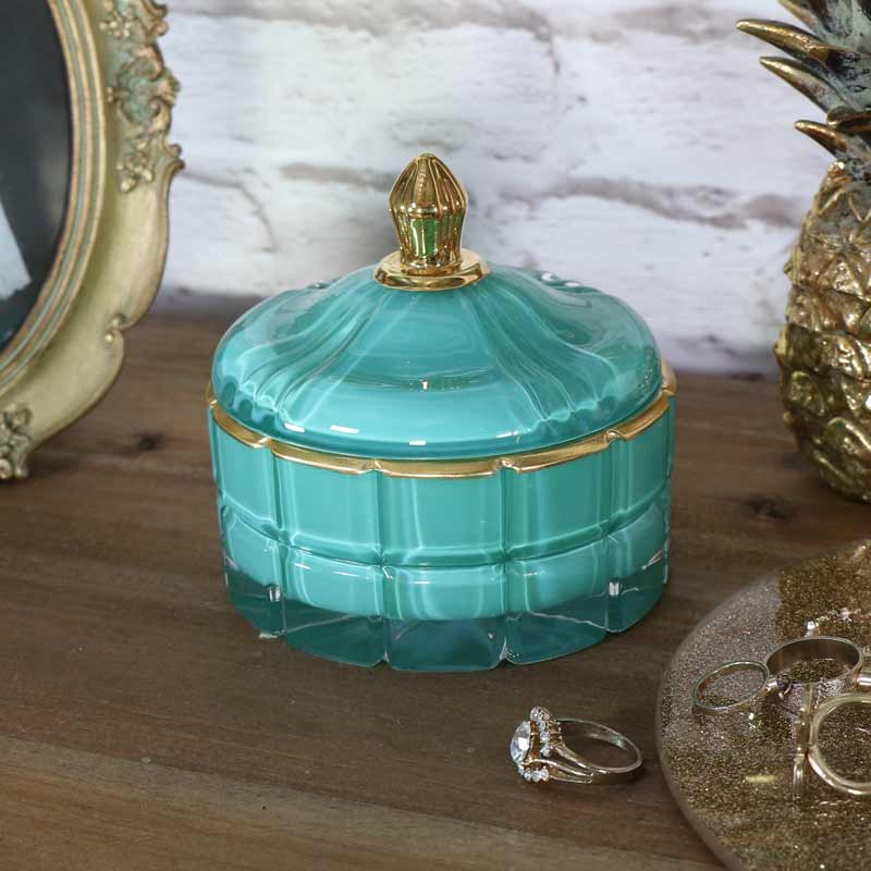 Pretty Glass Turquoise Trinket Box