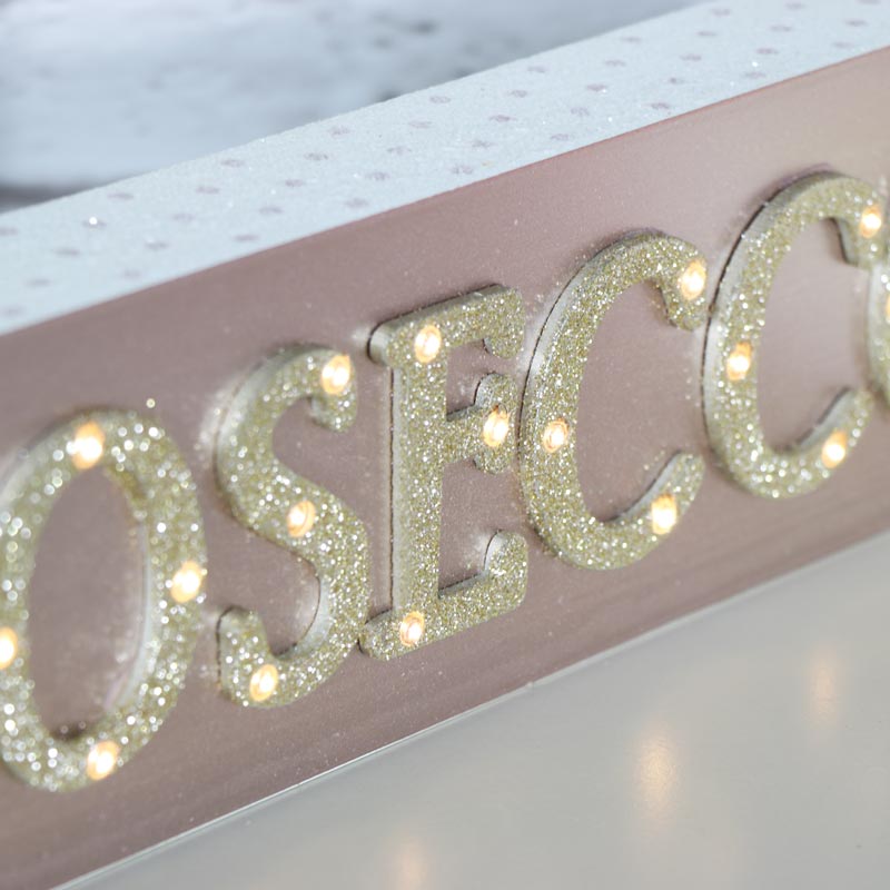 Pretty Pink 'Prosecco' Freestanding Wooden Light Up Plaque