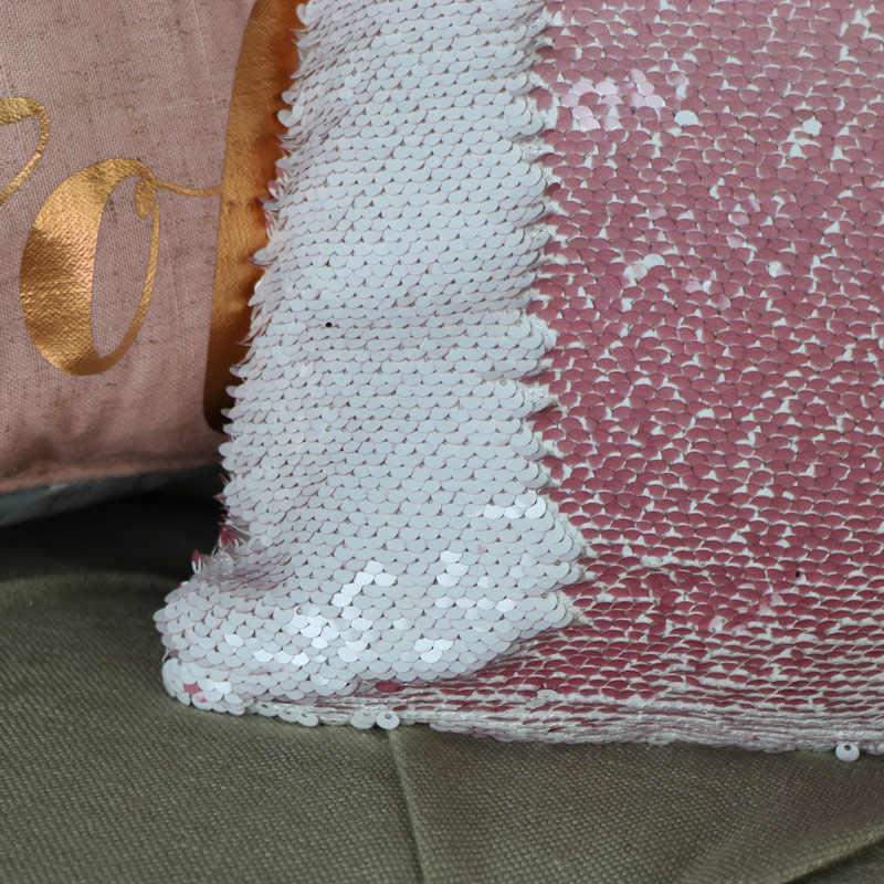 Pretty Sequined Two Tone Flamingo Scatter Cushion