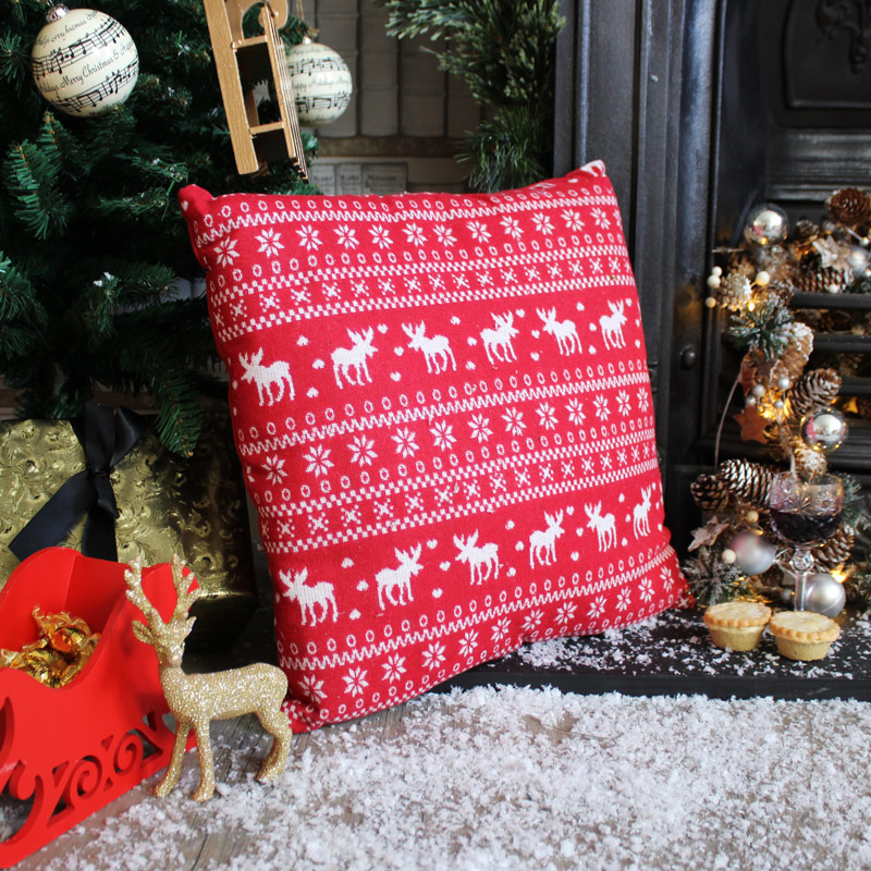 Red Christmas Reindeer Cushion