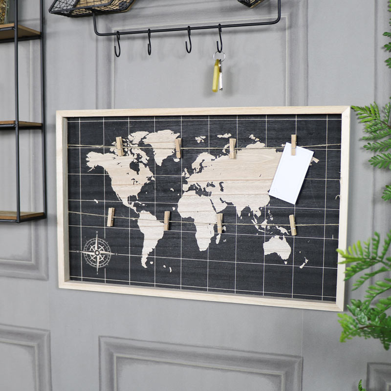 Retro World Map Peg Memo Board