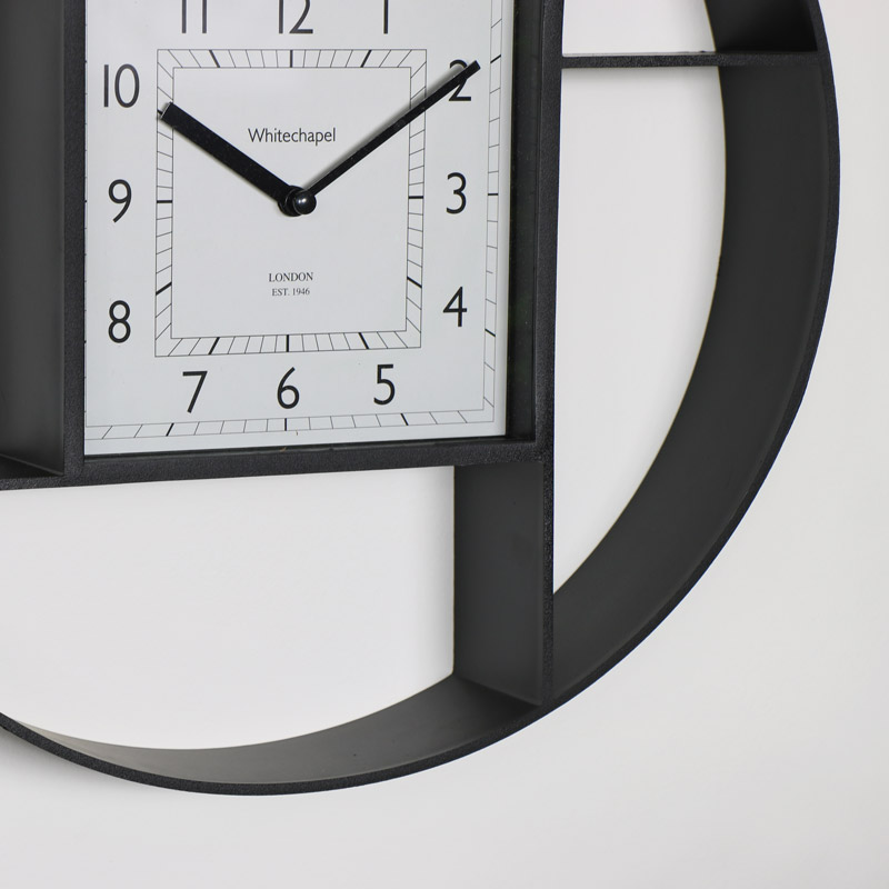 Round Black Clock Shelving Display