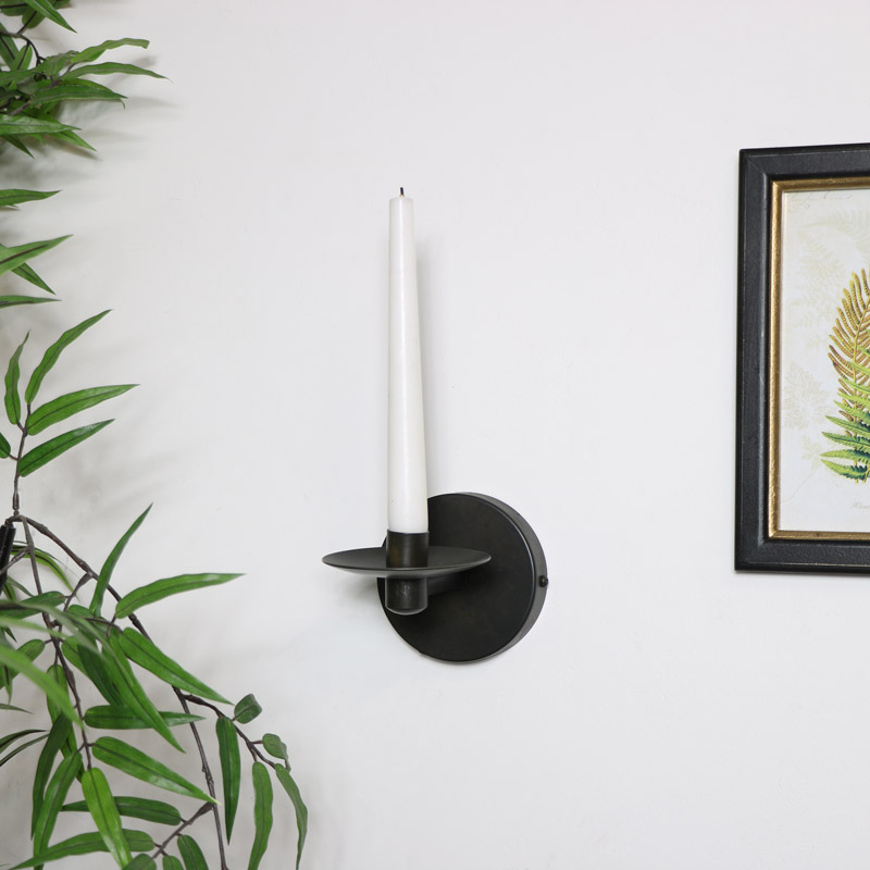 Round Black Metal Wall Candle Holder - Black Iron Wall Sconces For Candles