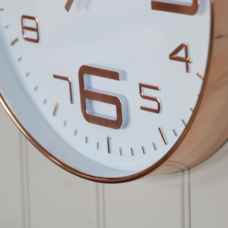 Round Copper Embossed White Wall Clock