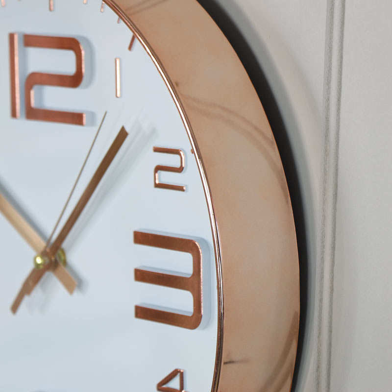 Round Copper Embossed White Wall Clock