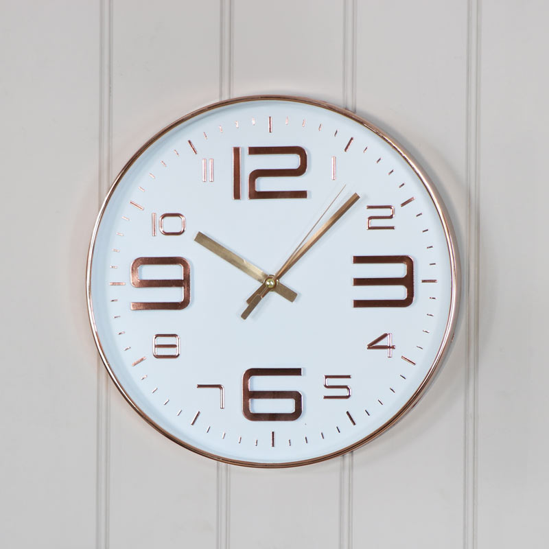 Round Copper Embossed White Wall Clock