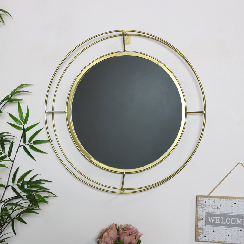 Round Gold Metal Framed Wall Mirror