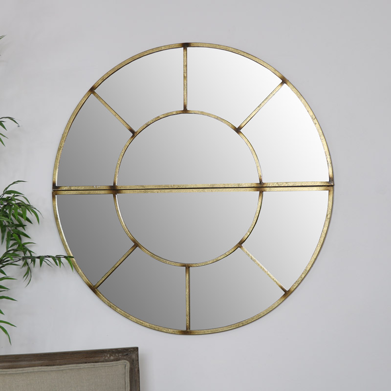 Round Gold Sectional Wall Mirror, Round Decorative Mirror Gold