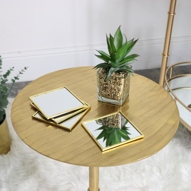 Round Gold Side Table - Wide Gold Leaf Round Coffee Table Round Gold Side Table - Wide Gold Leaf Round Coffee Table