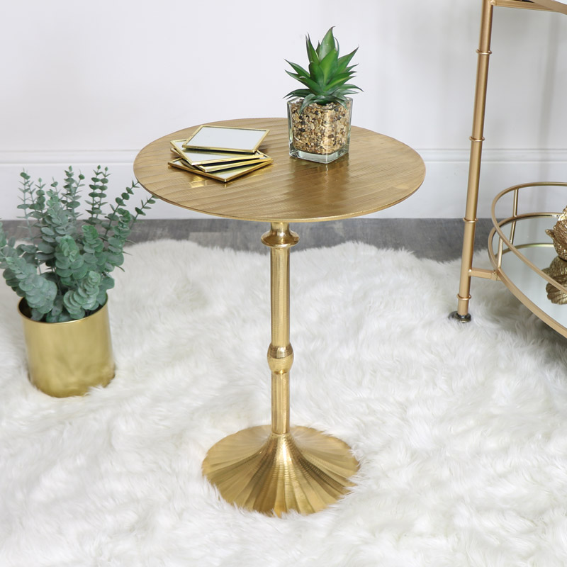 Round Gold Side Table, Gold Accent Round Coffee Table