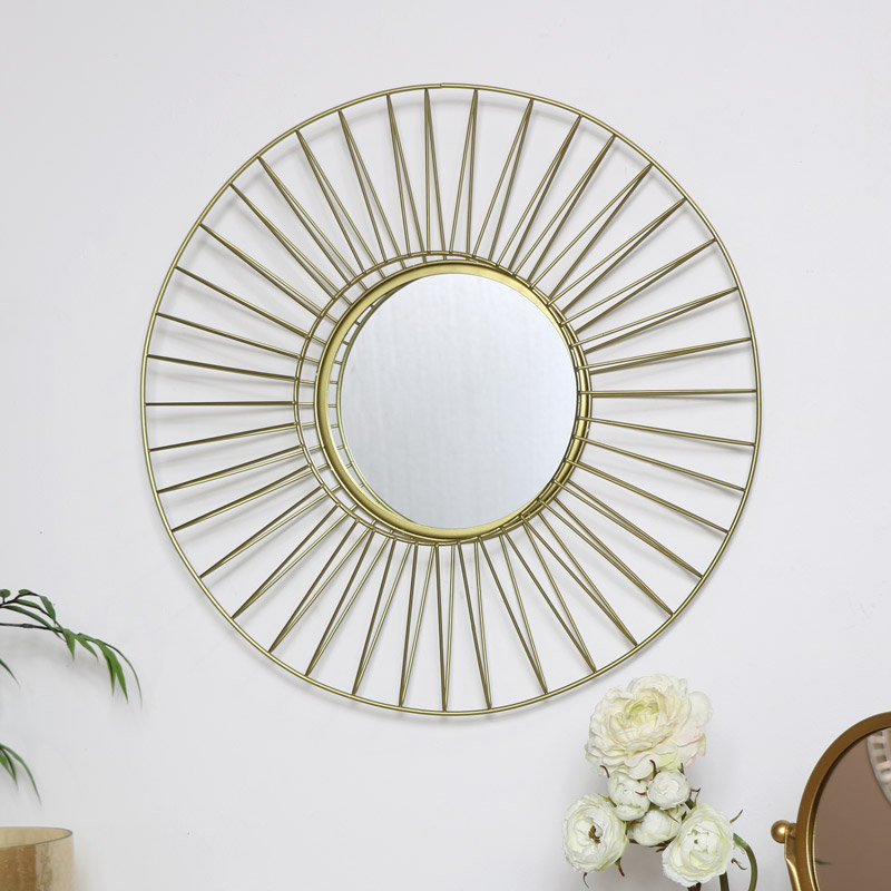 Round Gold Wire Wall Mirror