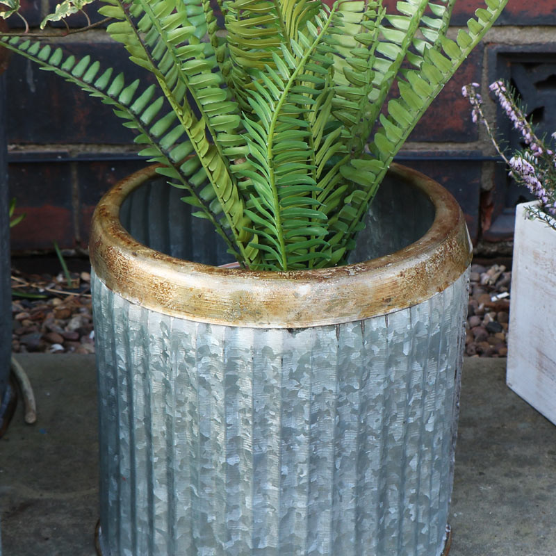 Round Grey Metal Industrial Style Planter