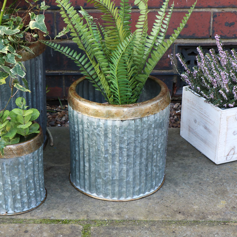 Round Grey Metal Industrial Style Planter