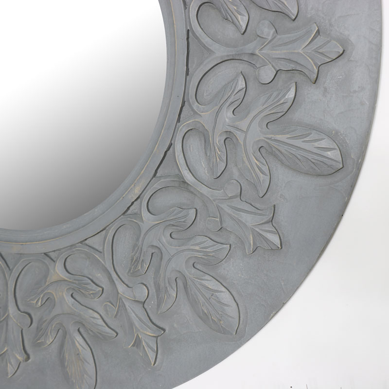 Round Grey Wall Mirror with Fleur de Lis 90cm x 90cm