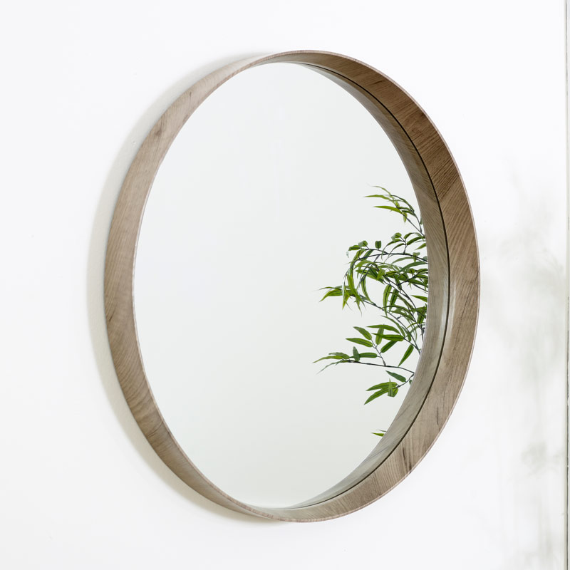 Round Natural Wood Framed Wall Mirror, Round Wood Frame Mirror