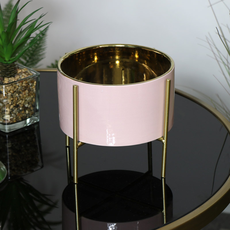 Round Pink Planter on Stand