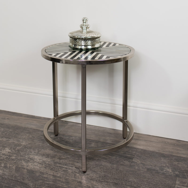 Round Silver Monochrome Side Table Round Silver Monochrome Side Table, Round Silver Side Table