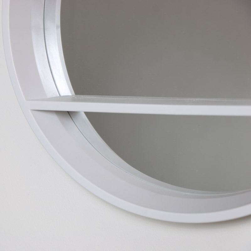 Round White Mirrored Shelf Unit
