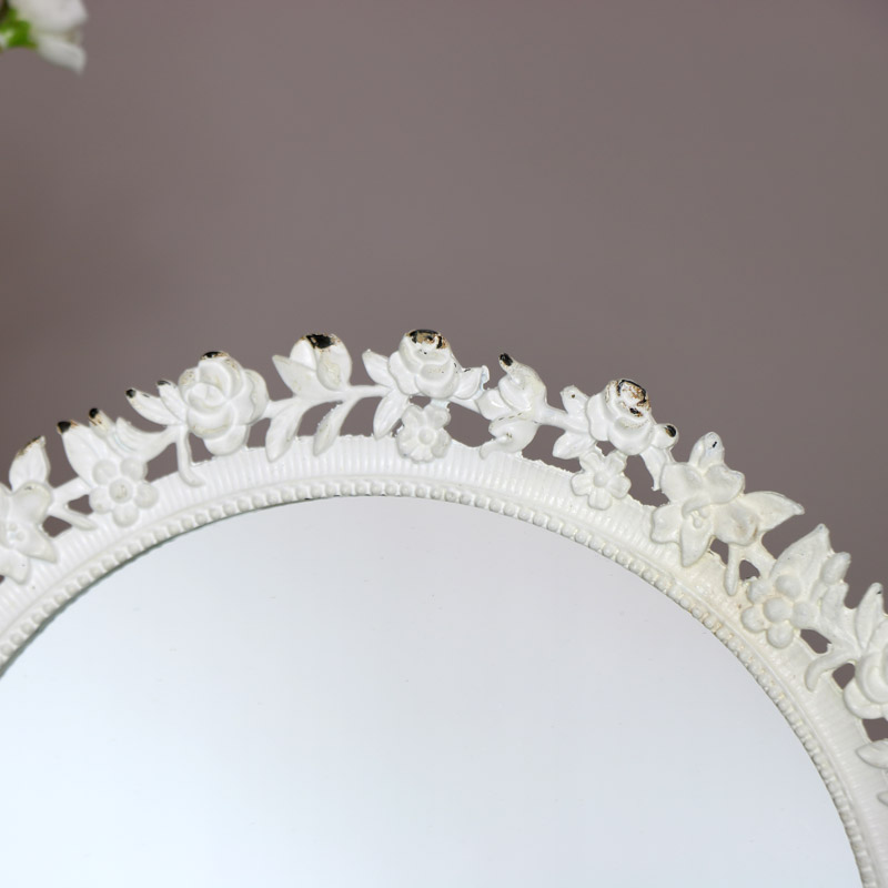 Round White Rose Vanity Mirror 