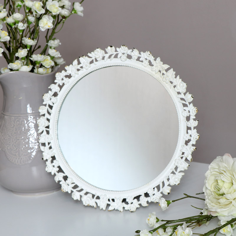Round White Rose Vanity Mirror 