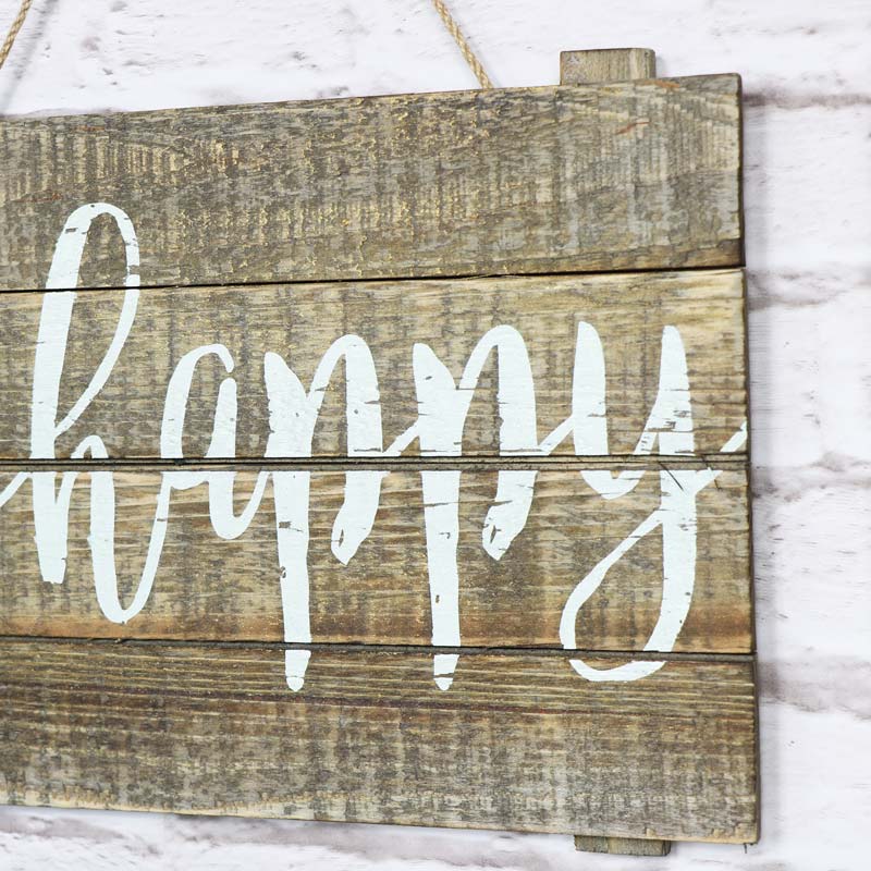 Rustic 'Be Happy' Wooden Wall Plaque