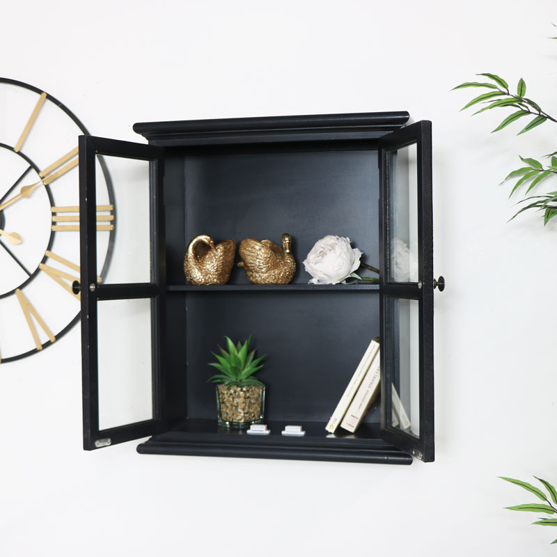 Rustic Black Glass Wall Cabinet