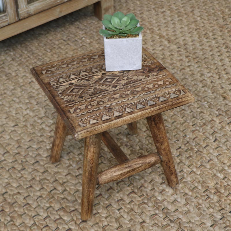 Rustic Boho Wooden Stool