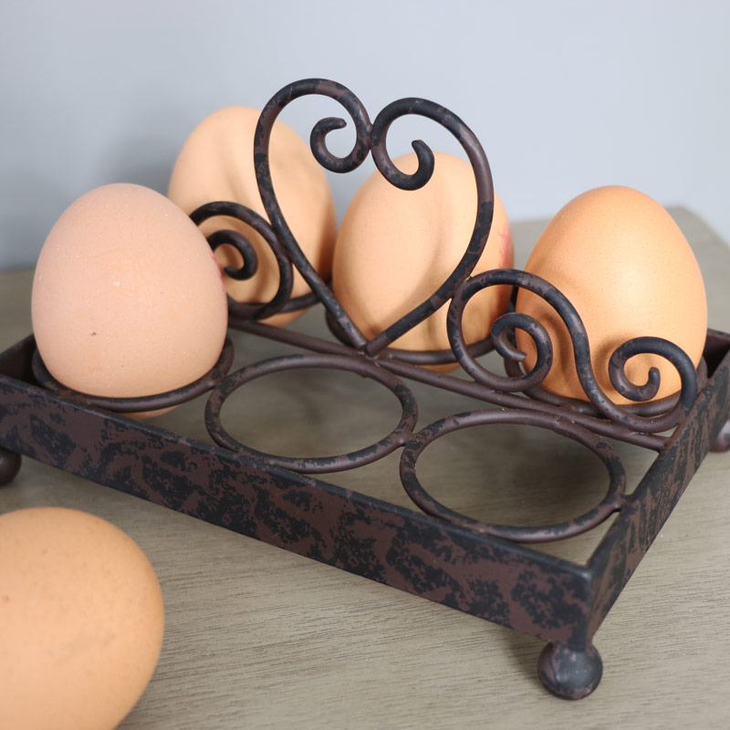 Rustic Brown Heart Cast Iron Egg Holder