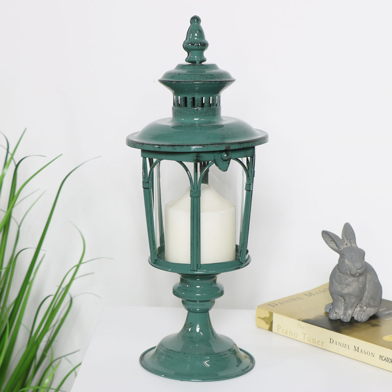 Rustic Green Metal Candle Lantern