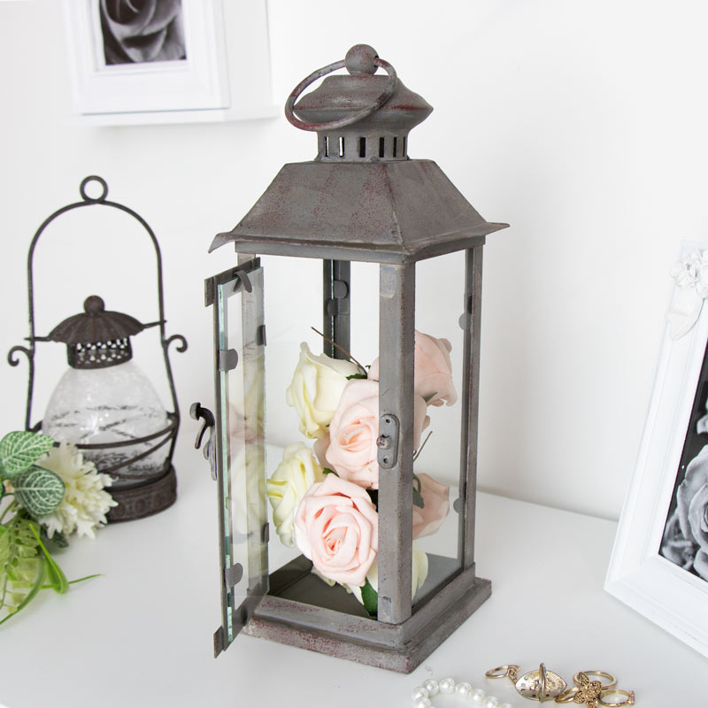 Rustic Grey Metal Candle Lantern