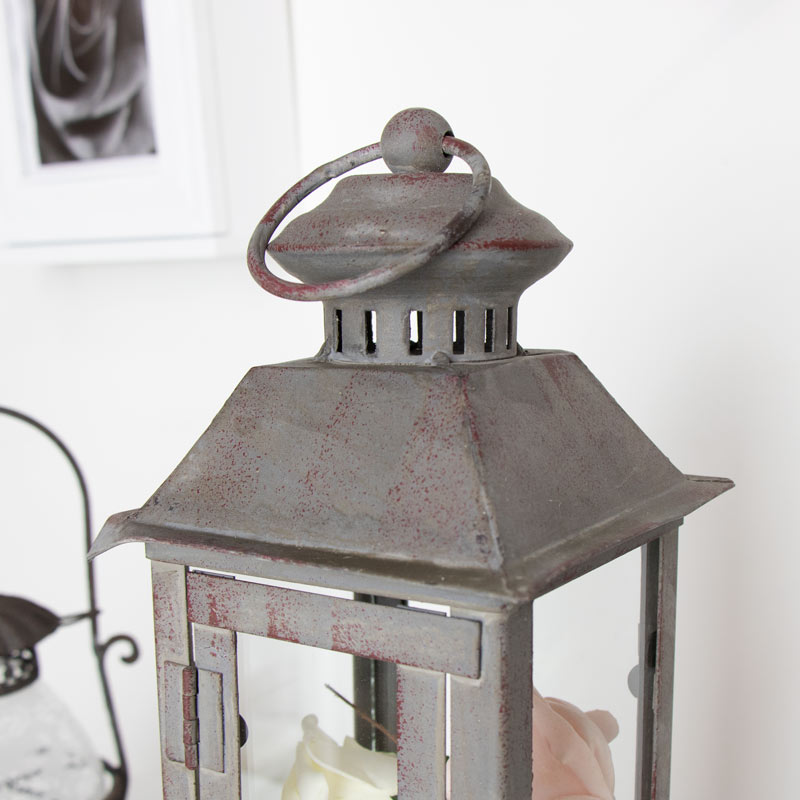 Rustic Grey Metal Candle Lantern