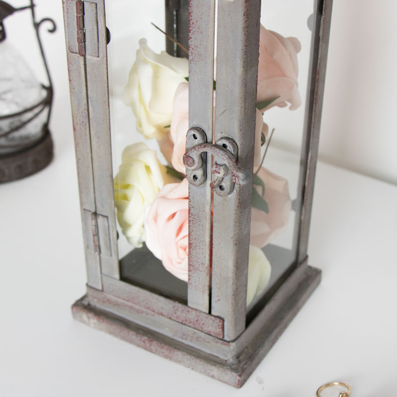 Rustic Grey Metal Candle Lantern