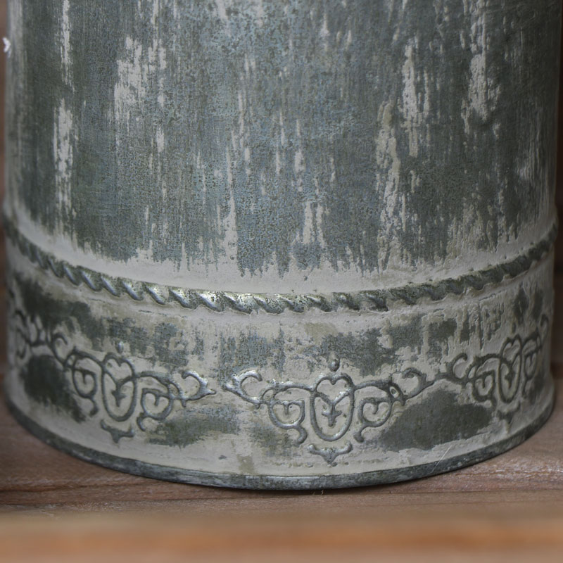 Rustique Gris étain métal baratte Vase Décoratif Fleur Plante Maison Jardin Affichage