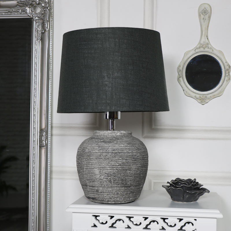 Rustic Grey Stone Round Table Lamp, Round Table Lamps
