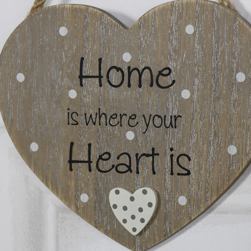 Rustic Hanging Heart Plaque "Home is Where Your Heart Is"