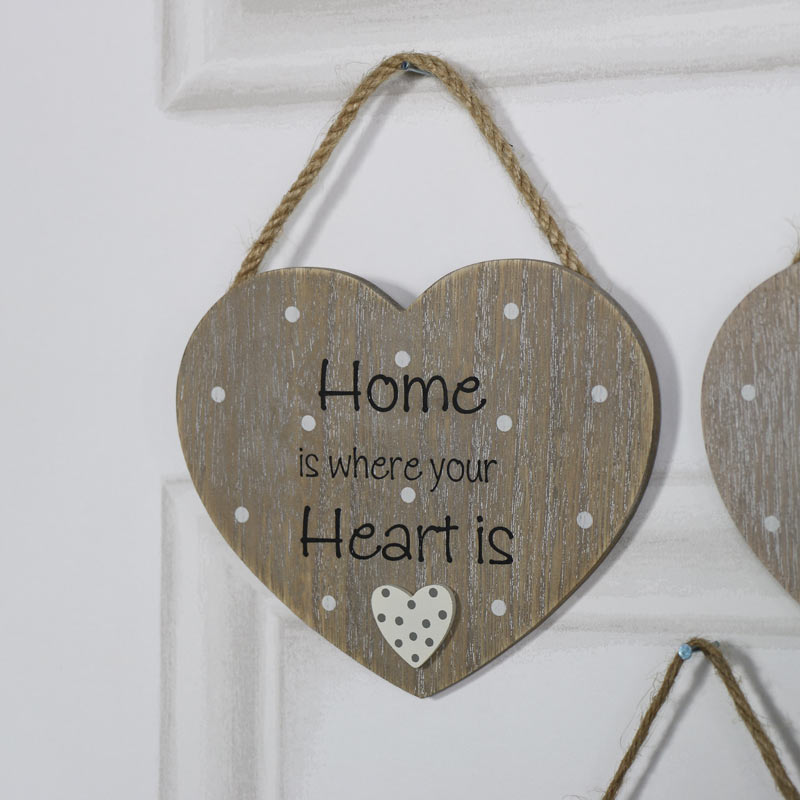 Rustic Hanging Heart Plaque "Home is Where Your Heart Is"