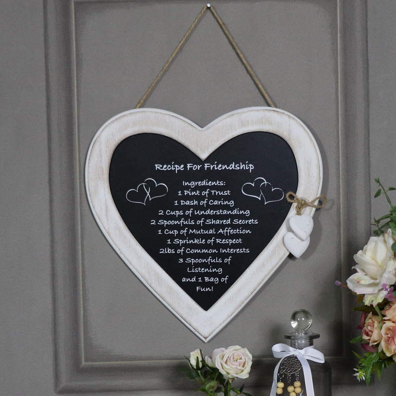 Rustic Hanging Heart Plaque "Recipe for Friendship"